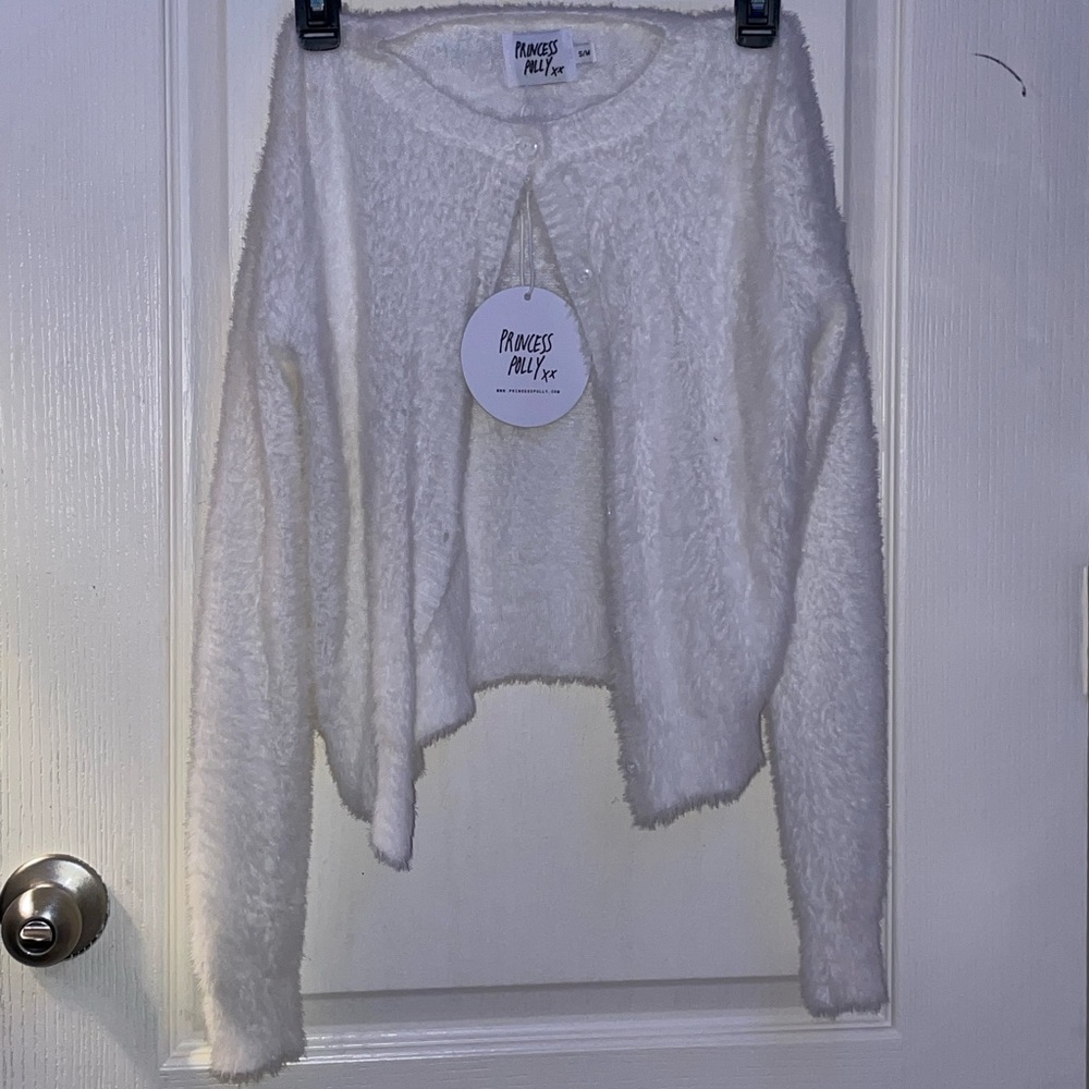 Princess Poly Fuzzy White Cardigan